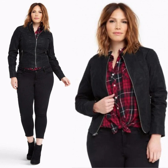 torrid Jackets & Blazers - Torrid Coated‎ Faux Leather Biker Jacket Black Plus Size 2X
